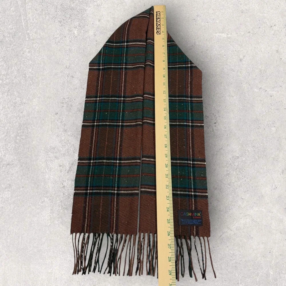 V. Fraas Cashmink Scarf Mens Brown Green Plaid Check Made in Germany RN66349